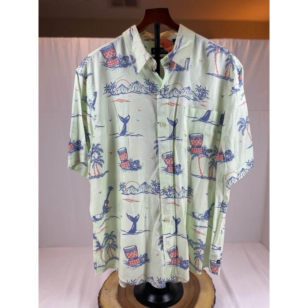 Chaps XXL Tropical Button Down Mint Green Whale Tail Cotton Modal Shirt